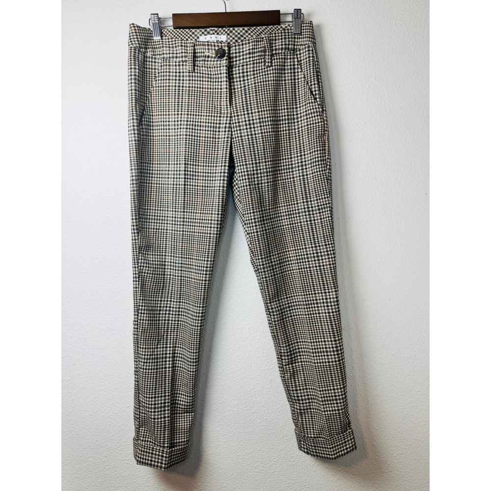 Cabi Women Tan Plaid Check Cuffed Ankle Trousers Dress Pants Size 4 Professional